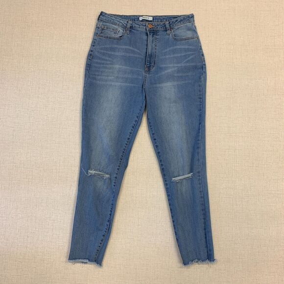 Forever 21 Skinny Jeans Womens 31 Blue Distressed Stretch Denim High Rise Pants - Picture 2 of 10